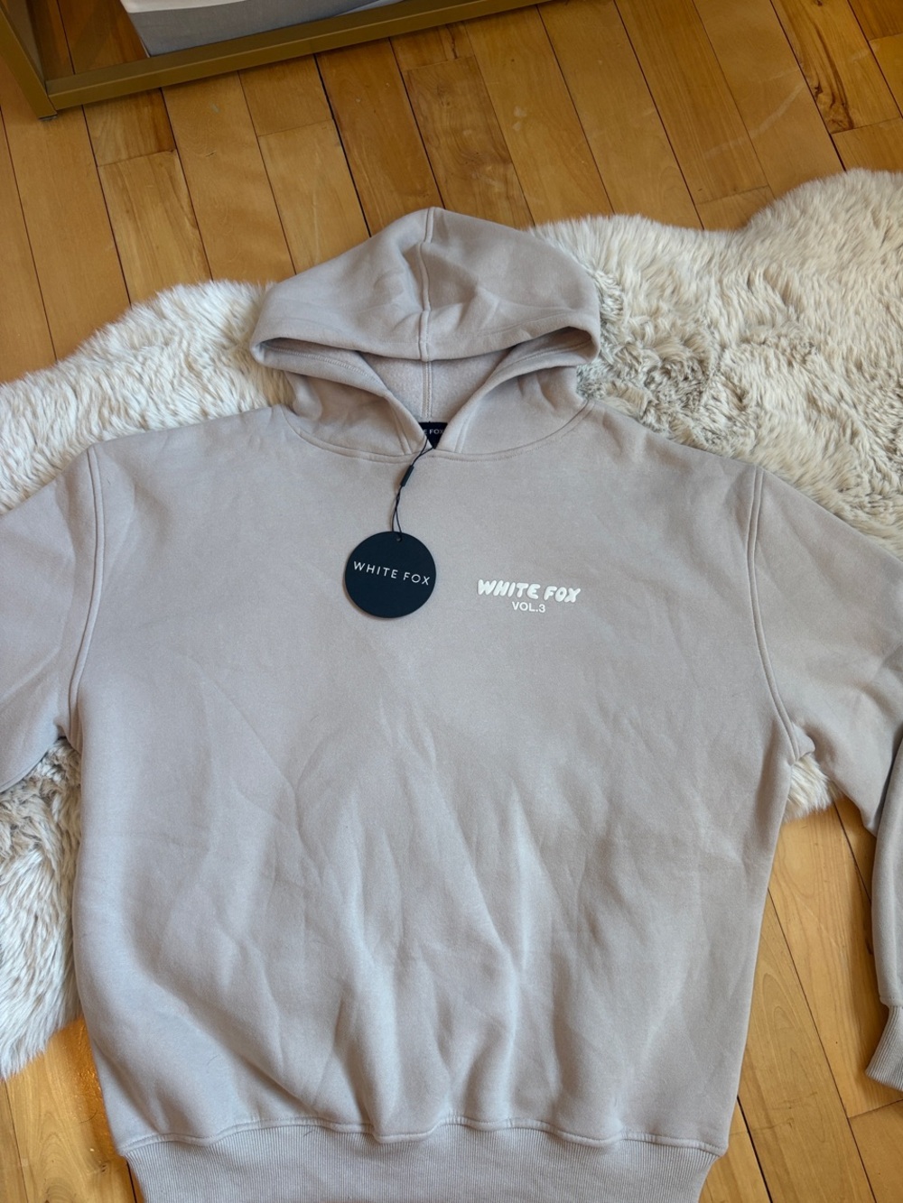 White Fox Boutique Taupe Hoodie with Vol.3 Logo Size: S/M